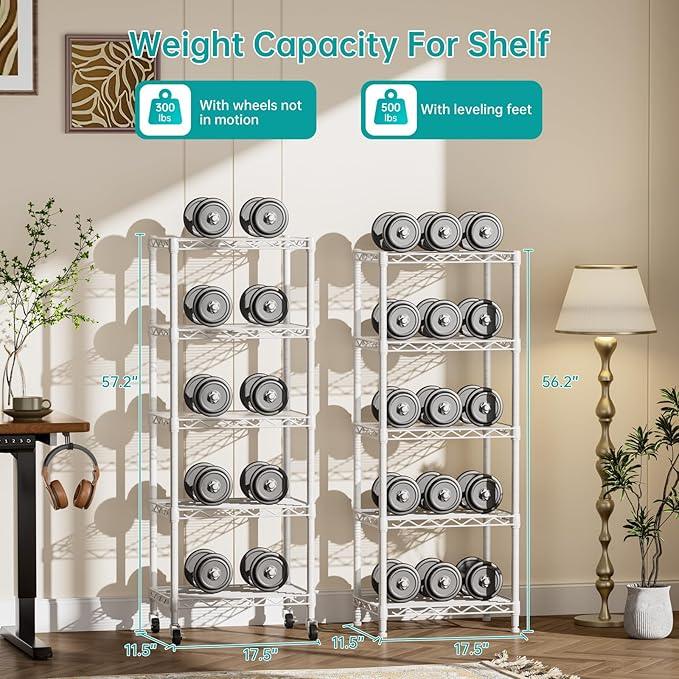SINGAYE 5 Shelves Storage Shelf Wire Closet Bathroom Organizers Metal Pantry Kitchen Small Garage Shelving Unit Laundry Room Organization Home Narrow Rack Net Basket with Wheels White - ModernBath