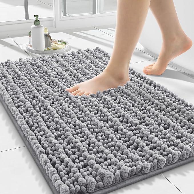 Smiry Bathroom Rugs Mat 24x16, Extra Soft Absorbent Chenille Bath Rugs, Non Slip Rubber Backing Machine Washable Quick Dry Bath Mats for Bathroom Floor, Tub, Shower, Home Decor Accessories, Grey - ModernBath