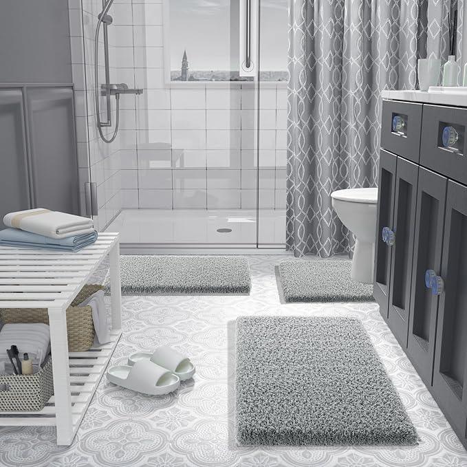 Yimobra Bathroom Rugs Non Slip Washable 36x24, Ultra Soft and Water Absorbent Bath Mats, Plush Shower Mat Outside, Luxury Microfiber Carpet Thick Matts for Bathroom Floor/Tub, Pure Gray - ModernBath