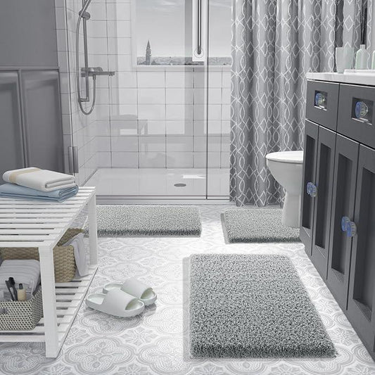 Yimobra Bathroom Rugs Non Slip Washable 36x24, Ultra Soft and Water Absorbent Bath Mats, Plush Shower Mat Outside, Luxury Microfiber Carpet Thick Matts for Bathroom Floor/Tub, Pure Gray - ModernBath
