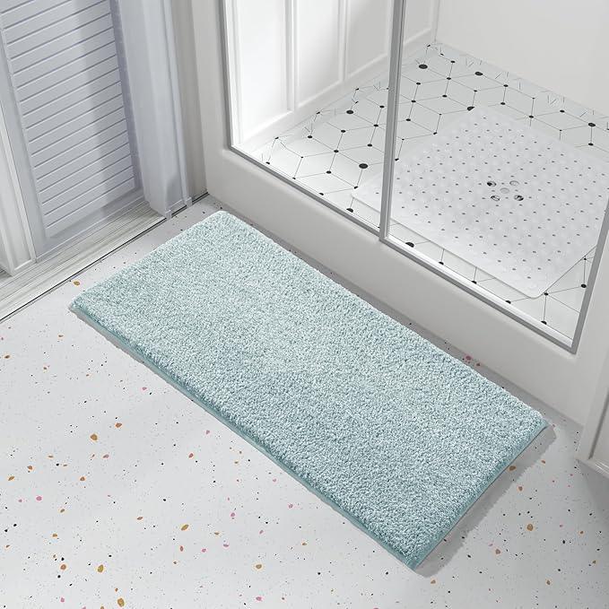 Yimobra Long Bathroom Rug Non Slip Washable, Soft Absorbent Microfiber Bath Mat, Dual-Tone Decor Rug with Rubber Backing for Bathroom Floor Tub and Shower,44x24,Home Essentials,Light Blue and White - ModernBath