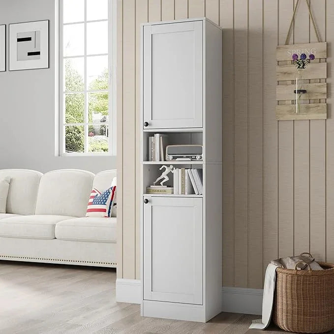 67" Tall Bathroom Cabinet with 2 Doors, Narrow Freestanding Floor Cabinet, Slim Storage Unit with Adjustable Shelves for Bathroom, Living Room, Entryway, Kitchen, White - ModernBath