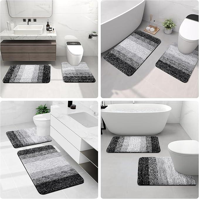 Arotive Microfiber Bathroom Rugs, Shaggy Soft and Absorbent Bath Rug, Non-Slip, Thick Plush Machine Washable Dry Bath Mats for Bathroom, Tub and Shower, 47x24, Black, Rectangular - ModernBath