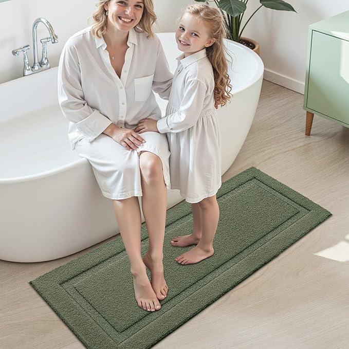 LUMI Extra Large Ultra Soft Bathroom Rugs Non Slip with Rubber Backing, Absorbent Washable Bath Mat Quick Dry, Upgraded Premium Microfiber Plush Carpet for Bathtub and Shower Floor, Green, 24x60 - ModernBath