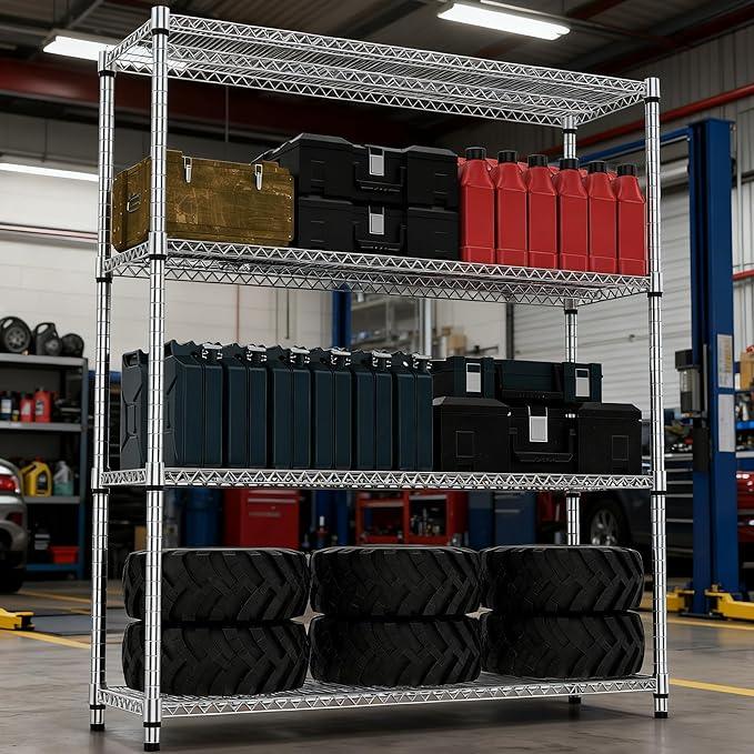 4 Tiers Shelf 2640 lbs Steel Storage Shelving Utility Shelving Unit Steel Organizer Wire Rack for Home,Kitchen,Office,Garage Chrome 17.7" D x 47.2" W x 70.3" H - ModernBath