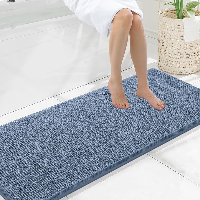 Smiry Luxury Chenille Bathroom Rugs 59x20, Extra Soft and Absorbent Shaggy Bath Mat, Machine Washable, Non-Slip Plush Carpet Runner for Tub, Shower, and Floor, Home Decor Accessories, Grayish Blue - ModernBath