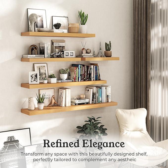 Floating Shelves for Wall, Wall Mounted Rustic Wood Shelves for Bathroom, Bedroom, Living Room, Kitchen, Hanging Shelf for Books/Storage/Room Decor (Oak, 48") - ModernBath