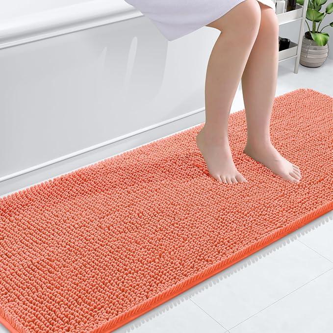 OLANLY Bathroom Rugs 70x24, Extra Soft Absorbent Chenille Bath Rugs, Rubber Backing Quick Dry, Machine Washable Bath Mats for Bathroom Floor, Tub and Shower, Home Decor Accessories, Coral - ModernBath