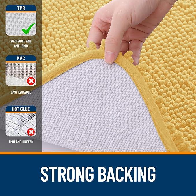 OLANLY Bathroom Rugs 47x20, Extra Soft Absorbent Chenille Bath Rugs, Rubber Backing Quick Dry, Machine Washable Bath Mats for Bathroom Floor, Tub and Shower, Home Decor Accessories, Yellow - ModernBath