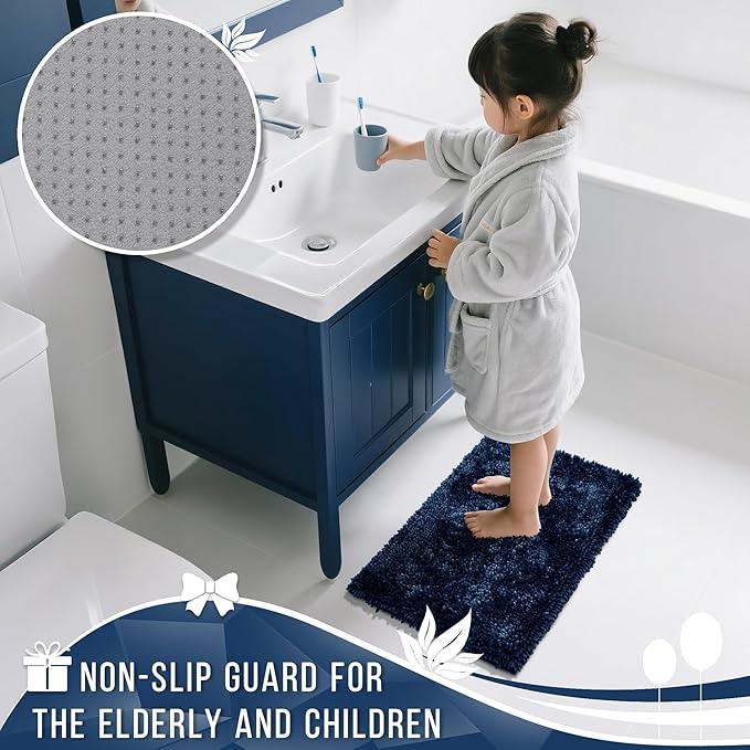 Yimobra Bathroom Rug Set 2 Piece, Luxury Shaggy Bath Mat Set with Non Slip Backing, Ultra Soft & Absorbent Mats for Bathroom Floor, Machine Washable, 31.5"x20"+24"x17", Blue - ModernBath