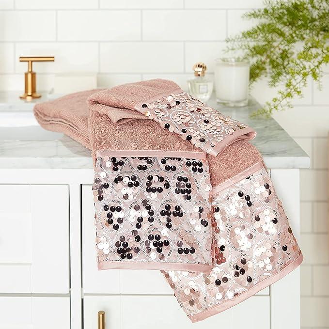 Zahari Home Sinatra Modern Bathroom Towel Set 3 Piece Towel Blush Bath Towel, Hand Towel and Wash Towel Luxury Contemporary Bling Blush Bath Towel Sets Soft Plush and Highly Absorbent - ModernBath
