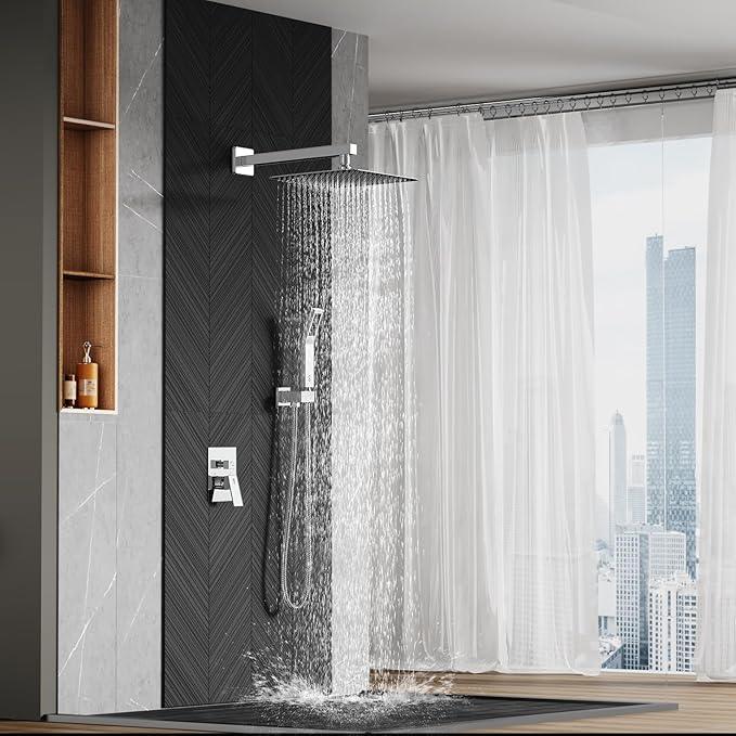 SR SUN RISE SRSH-F5043 Bathroom Luxury Rain Mixer Combo Set Wall Mounted Rainfall Shower Head System Polished Chrome, (Contain Faucet Rough-in Valve Body and Trim) - ModernBath