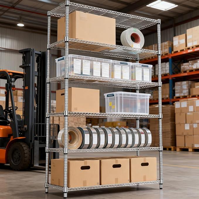 6 Tiers Shelf 2100 lbs Steel Storage Shelving Utility Shelving Unit Steel Organizer Wire Rack for Home,Kitchen,Office,Garage Chrome 17.7" D x 47.2" W x 82.4" H - ModernBath