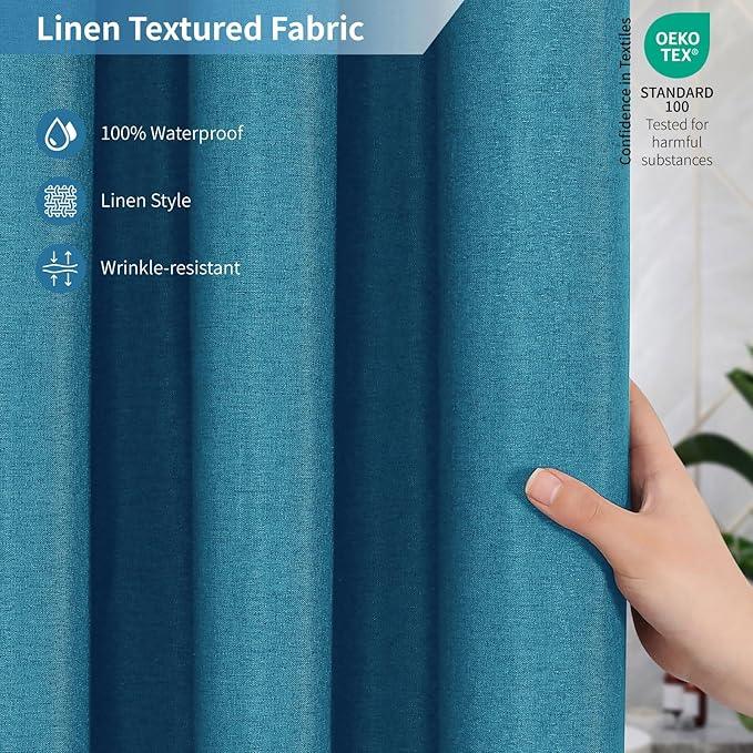 THAIGEE 2-in-1 Waterproof Fabric Shower Curtain or Liner,Linen Textured,Breathable TPU & Washable Bathroom Shower Curtain Set with 12 Plastic Hooks,Modern,72"x72" Oceanblue - ModernBath