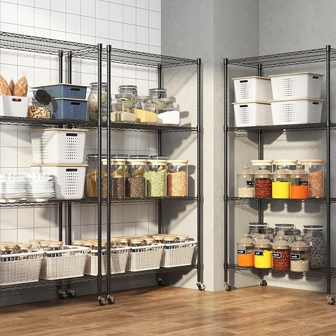Homdox Heavy Duty 4-Tier Metal Shelving Unit with Adjustable Shelves, Rolling Storage Rack for Kitchen, Garage, Pantry, 36.02"x17.91"x74.41", Black - ModernBath