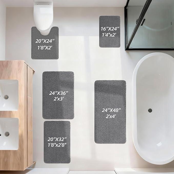 COSY HOMEER Toilet Rugs U-Shaped 24"x20",Soft Absorbent Bath Mat with Non-Slip TPR Backing, Machine Washable Shaggy Bath Rug for Toilet,Dark Grey - ModernBath