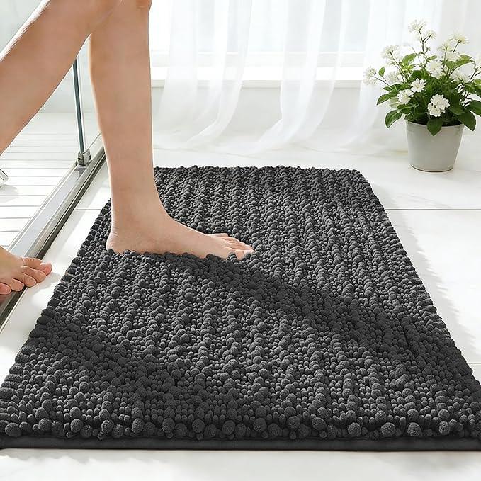 ILANGO Bathroom Rugs Dark Grey 36x24,Extra Soft Absorbent Chenille Bath Rugs,Thick Non-Slip Shaggy Bath Mat,Machine Washable Quick Dry Bath Mats for Bathroom Floor, Tub, Shower Accessories - ModernBath
