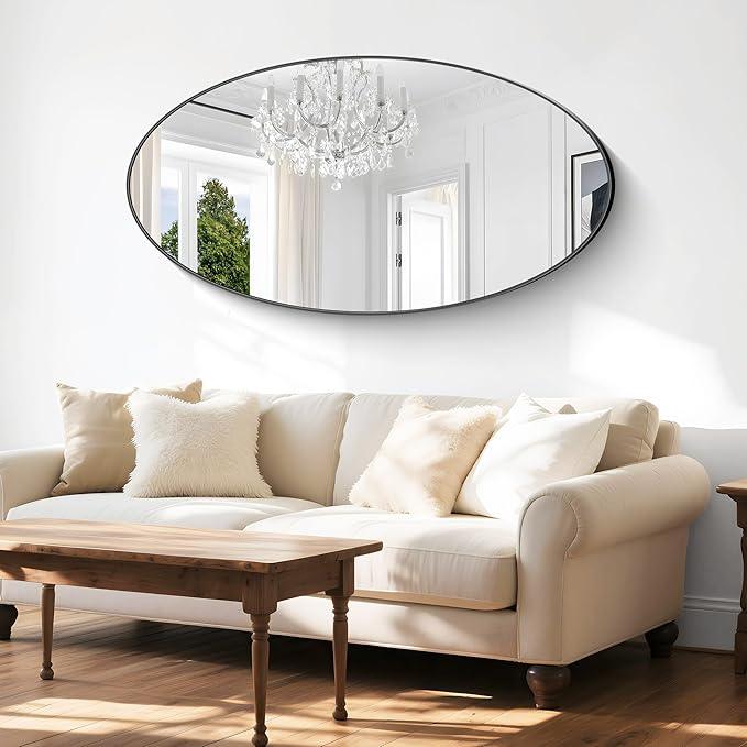 Bathroom Mirrors, 24" x48" Black Mirrors, Oval Vanity Mirrors, Metal Framed Wall Mounted Mirrors, Vertical/Horizontal Mirror for Bathroom Bedroom Entryway Living Room - ModernBath