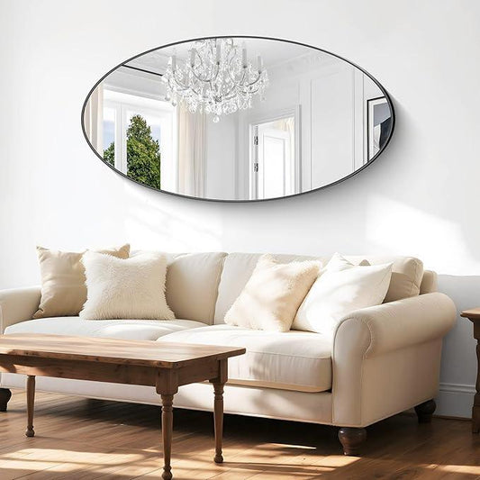 Bathroom Mirrors, 24" x48" Black Mirrors, Oval Vanity Mirrors, Metal Framed Wall Mounted Mirrors, Vertical/Horizontal Mirror for Bathroom Bedroom Entryway Living Room - ModernBath