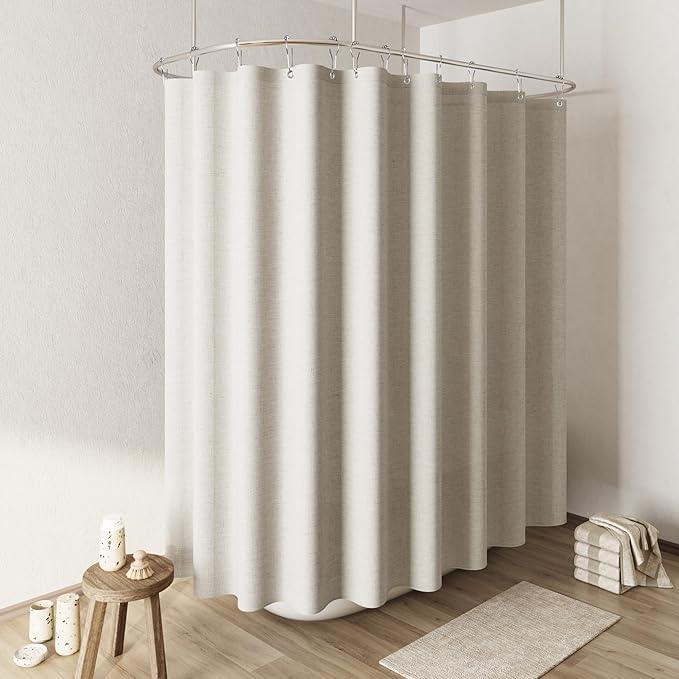 Naturoom Light Tan Linen Shower Curtain, Cloth Textured Fabric Shower Curtain Set with Hooks, Simple Elegant Modern Farmhouse Country Ultra Thick Bath Curtains for Bathroom,Water Repellent,108x72 - ModernBath