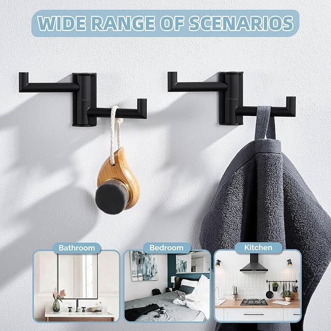 Angle Simple Swivel Towel Hook Matte Black 2 Pack, 304 Stainless Steel Double Robe Hook for Bathroom - ModernBath