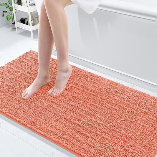 Arotive Luxury Chenille Bathroom Rug Mat, Extra Soft Thick Absorbent Shaggy Bath Rugs, Non-Slip Machine Wash Dry, Plush Bath Mats for Bathroom, Shower and Tub, 70x24, Coral - ModernBath