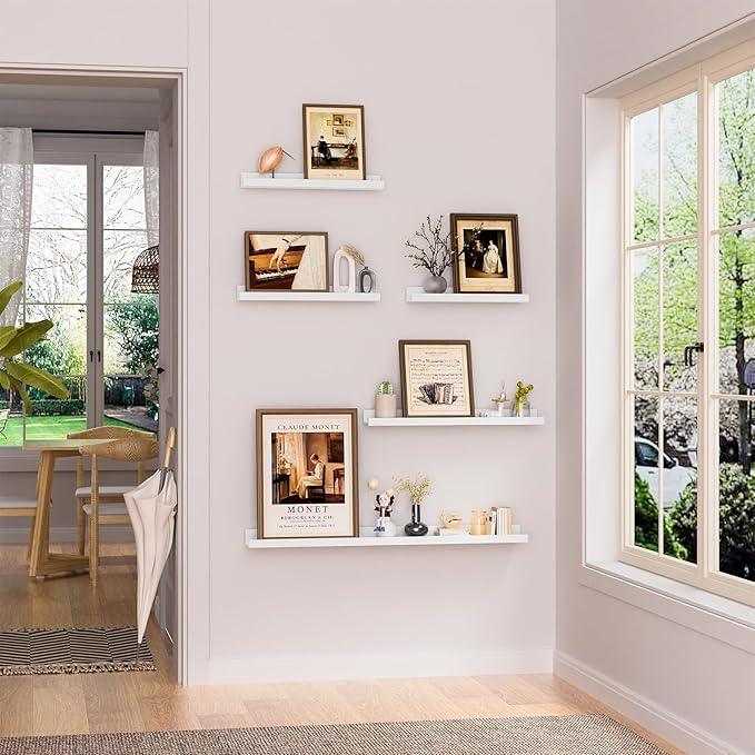 Heimlove Floating Shelves Set of 6, 24" Wall Mounted Picture Ledge, Display Shelf Organizer for Decor Storage, Wall Mounted Shelves for Living Room, Bedroom, Bathroom, Kitchen (White) - ModernBath