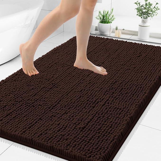 Smiry Luxury Chenille Bathroom Rugs 40x32, Extra Soft and Absorbent Shaggy Bath Mat, Machine Washable, Non-Slip Plush Carpet Runner for Tub, Shower, and Floor, Home Decor Accessories, Brown - ModernBath