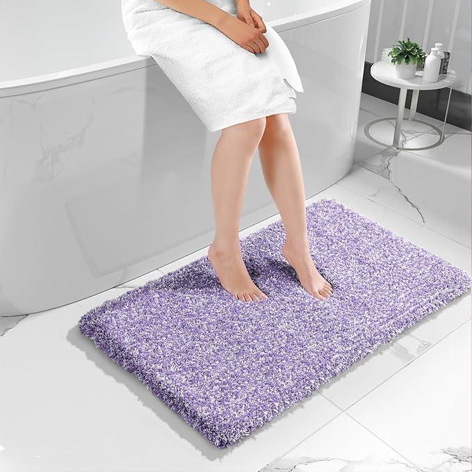 Yimobra Luxury Bathroom Rugs, Fluffy Bath Mats, Non Slip, Water Absorbent Microfiber, Machine Washable, Plush Runner Carpet Shower Rugs, Thick Matts for Bathroom Floor&Tub, 44"x 24", Purple and White - ModernBath