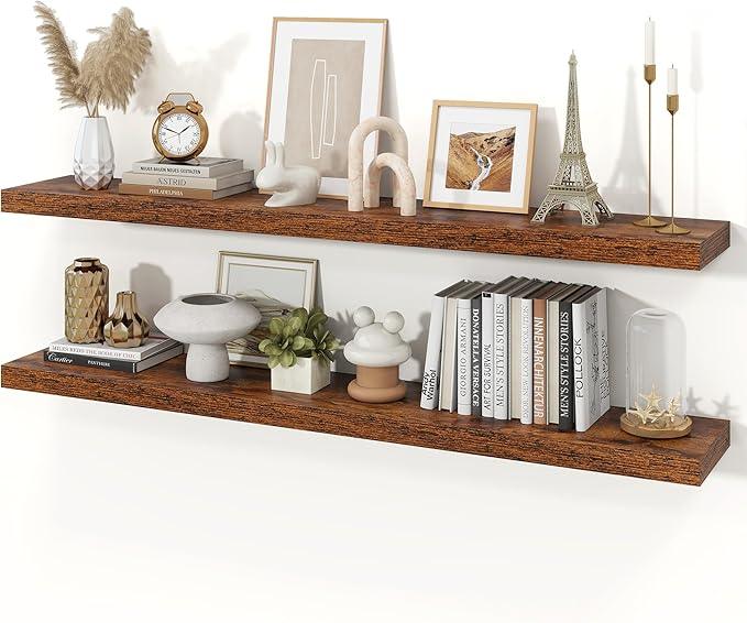 Floating Shelves for Wall, Wall Mounted Rustic Wood Shelves for Bathroom, Bedroom, Living Room, Kitchen, Hanging Shelf for Books/Storage/Room Decor (Brown, 55") - ModernBath