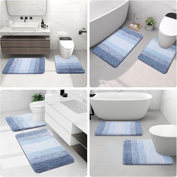 Arotive Microfiber Bathroom Rugs, Shaggy Soft and Absorbent Bath Rug, Non-Slip, Thick Plush Machine Washable Dry Bath Mats for Bathroom, Tub and Shower, 40x24, Light Blue, Rectangular - ModernBath