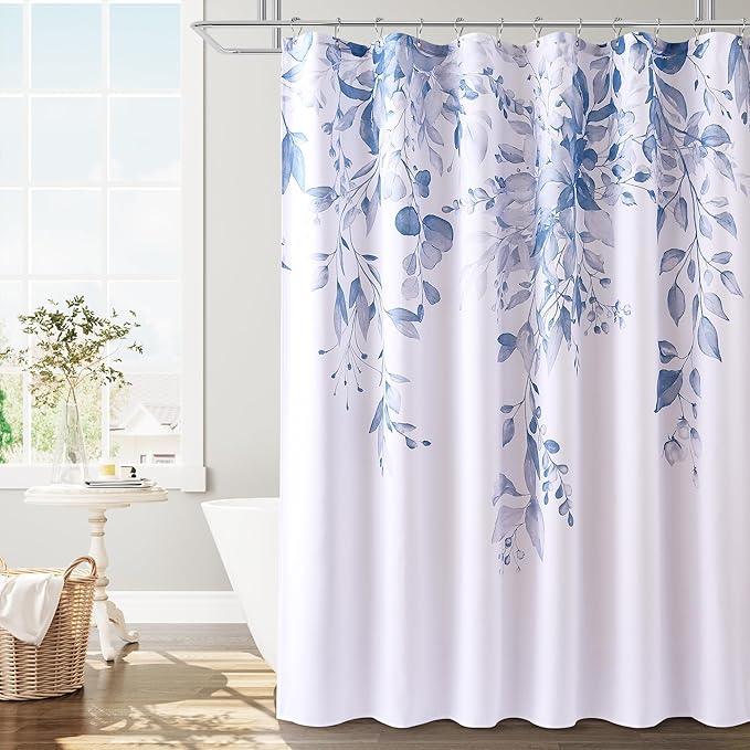 BOODII Dusty Blue Plant Watercolor Shower Curtains 72 inches Long Floral Leaf Shower Curtain for Bathroom Botanical Leaves Dusty Blue Eucalyptus Curtain Jungle Bathroom Decor 72x72 - ModernBath