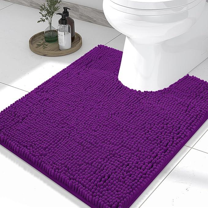 Smiry Luxury Chenille Toilet Rugs U-Shaped 24x20, Soft Absorbent Non-Slip Contour Bathroom Rugs for Toilet, Machine Washable Contoured Bath Mats, Violet - ModernBath