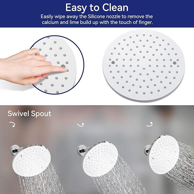 Lavatrum Chrome Shower Head and Handle Set Single Spray Premium Wall Mount 8 Inch Polish Rainfall Round Shower Faucet with Rough-in Valve and Trim Kit for Bathroom（1.8GPM) - ModernBath