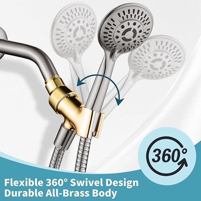 BRIGHT SHOWERS All Metal Handheld Shower Head Holder, Adjustable Shower Arm Mount with 360 Degree Rotatable Brass Ball Joint and Hose Connector, Universal Wall Hook Bracket, Brushed Nickel - ModernBath