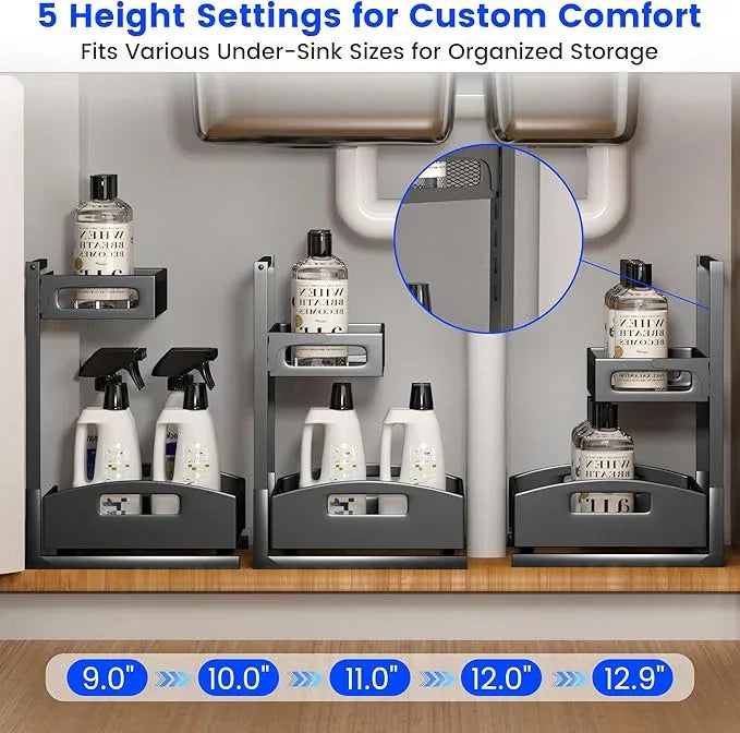 Under Sink Organizer,2 Pack Height Adjustable Under Sink Organizers and Storage, 2 Tier Under Sink Storage for Kitchen Bathroom Cabinet - ModernBath