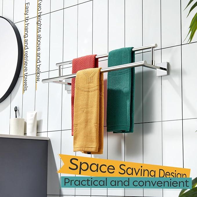 KOKOSIRI Towel Bars 20-Inch Bathroom Double Bath Towel Holder Toilet Kitchen Rack Wall Mounted Polished Chrome Stainless Steel B5009CH-L20 - ModernBath