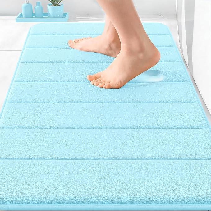 OLANLY Memory Foam Bath Mat 30x20, Super Soft Absorbent Bathroom Rugs, Quick Dry, Machine Washable Shower Floor Rugs, Bathmat Carpet, Bathroom Home Decor Accessories, Sky Blue - ModernBath