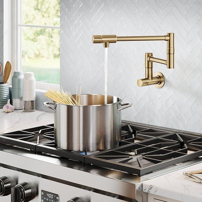 KRAUS Bolden Pot Filler Faucet with Retractable Arm, Wall Mount Kitchen Faucet, Pot Filler for Stove in Spot-Free Brushed Brass, KPF-5003SFBB - ModernBath