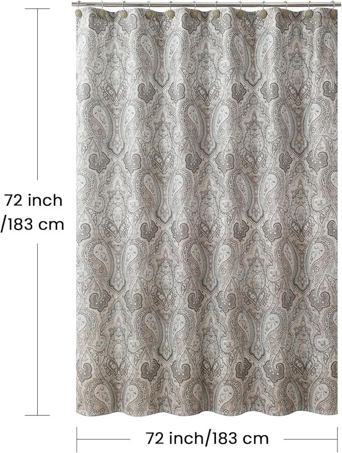BESTRIPES Fabric Shower Curtain, Taupe and Blue Paisley Print Shower Curtains for Bathroom, 72" W x 72" H - ModernBath