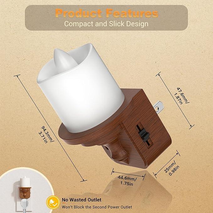 JandCase Flameless Candle Night Light, 2 Pack Night Lights Plug into Wall, 2000K Amber, 0-100LM Dimmable Nightlight, Dusk to Dawn Sensor Light for Dinning Room, Living Room, Bathroom, Hallway - ModernBath