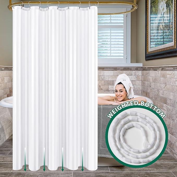 Biscaynebay Fabric Shower Curtain or Liner 72" X 72", White Water Repellent Damask Stripes Bathroom Curtains Machine Washable - ModernBath