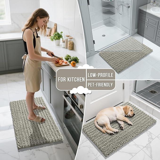 Yimobra Bathroom Rugs Non Slip Washable - Ultra Soft Absorbent Chenille Bath Mat, Quick Dry Shaggy Floor Carpet for Tub Shower, Sand Home Decor Accessories, 24x17 Inch - ModernBath