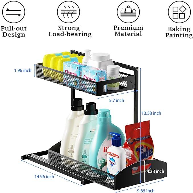 Under Sink Organizer,2 Pack Height Adjustable Under Sink Organizers and Storage, 2 Tier Under Sink Storage for Kitchen Bathroom Cabinet - ModernBath