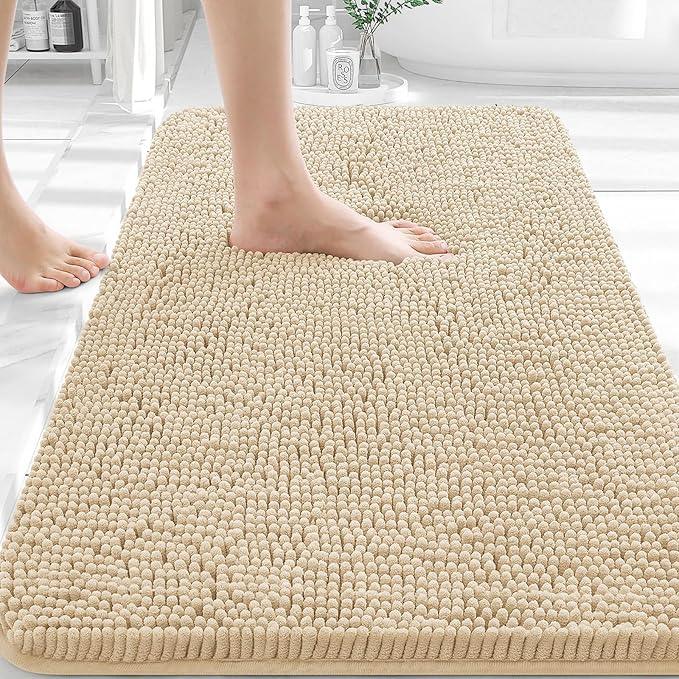 OLANLY Bathroom Rugs 32x20, Extra Soft Absorbent Chenille Bath Rugs, Rubber Backing Quick Dry, Machine Washable Bath Mats for Bathroom Floor, Tub and Shower, Home Decor Accessories, Beige - ModernBath