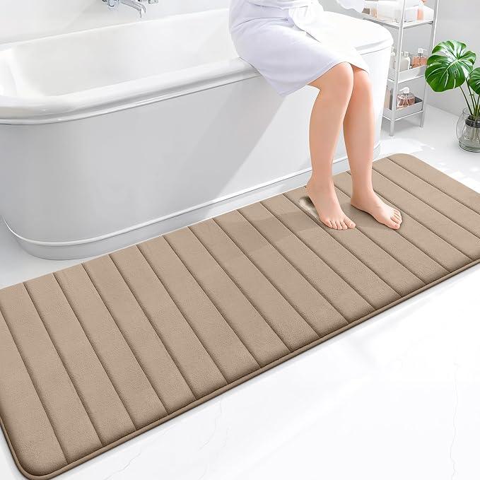OLANLY Memory Foam Long Bathroom Rugs Runner 70x24, Super Soft Absorbent Bath Mat, Quick Dry, Machine Washable Shower Floor Rugs, Bathmat Carpet, Bathroom Home Decor Accessories, Tan - ModernBath