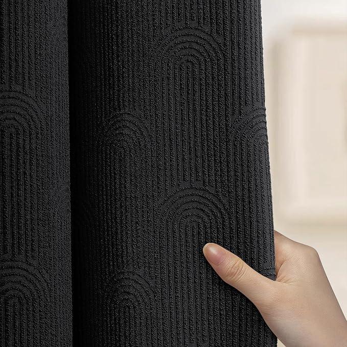 NDDYCU Black Shower Curtain Boho Cotton Texture Mid Century Minimalist Arch Shower Curtain for Bathroom,Ivory 72" W X 72" L - ModernBath