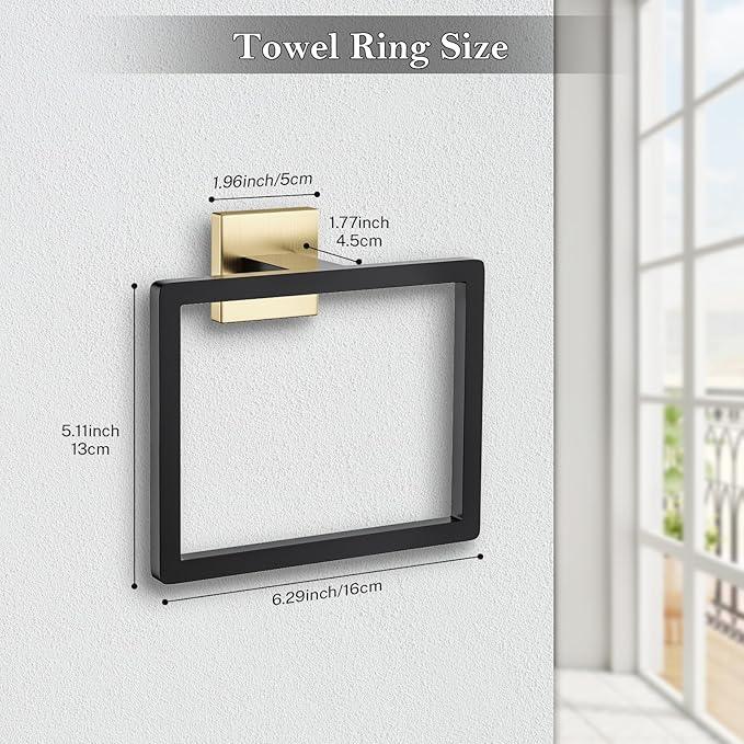 2-Piece Black Gold Towel Ring,Hand Towel Holder,Modern Towel Holder Stainless Steel Towel Rack Wall-Mounted Bathroom Towel Ring - ModernBath