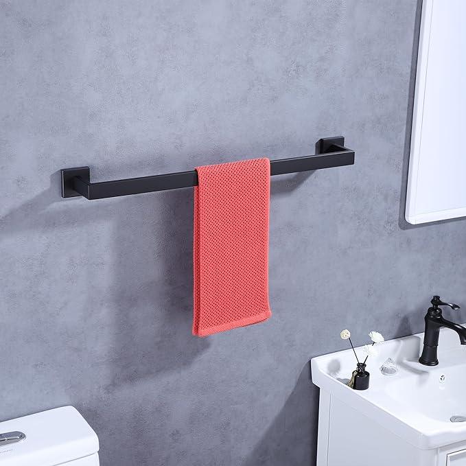 LANC 2 Pack Bath Towel Bars Matte Black 24-Inch Bathroom Towel Rail Square Towel Racks Kitchen Towel Holders Stainless Steel Wall Mount Towel Hanger Towel Rods,A8804-6MB - ModernBath