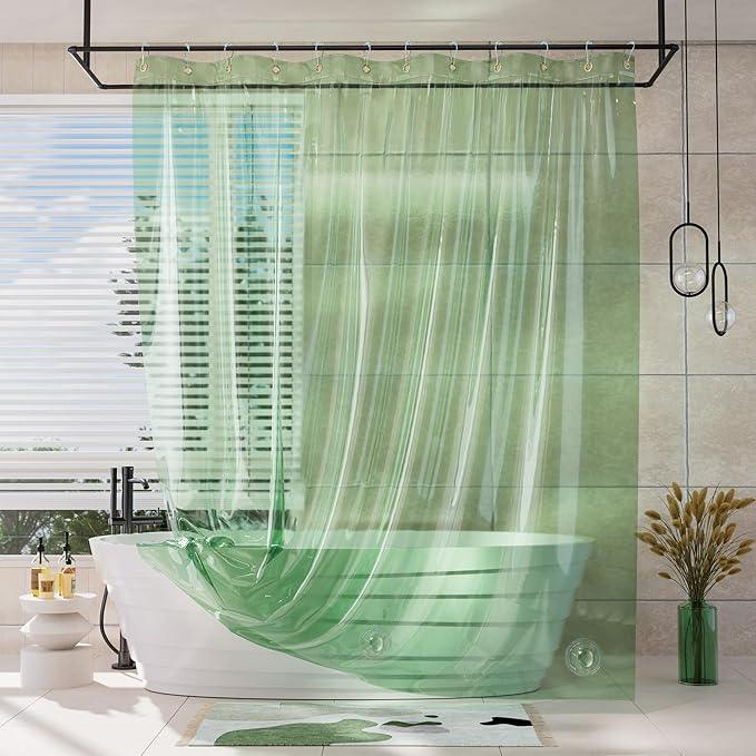 AmazerBath Heavy Duty Shower Curtain and Liner 2-in-1, 100% EVA Luxury Soft Clear Mint Green Shower Curtain Liner, 72x72 Plastic Weighted Shower Curtain, 12 Rustproof Grommets & 3 Heavyweight Stones - ModernBath